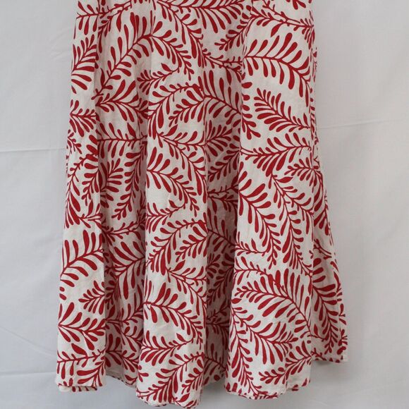 Who What Wear Long Modest A-line Red Floral White Skirt Size 4 Linen Blend Skirt - Picture 3 of 8